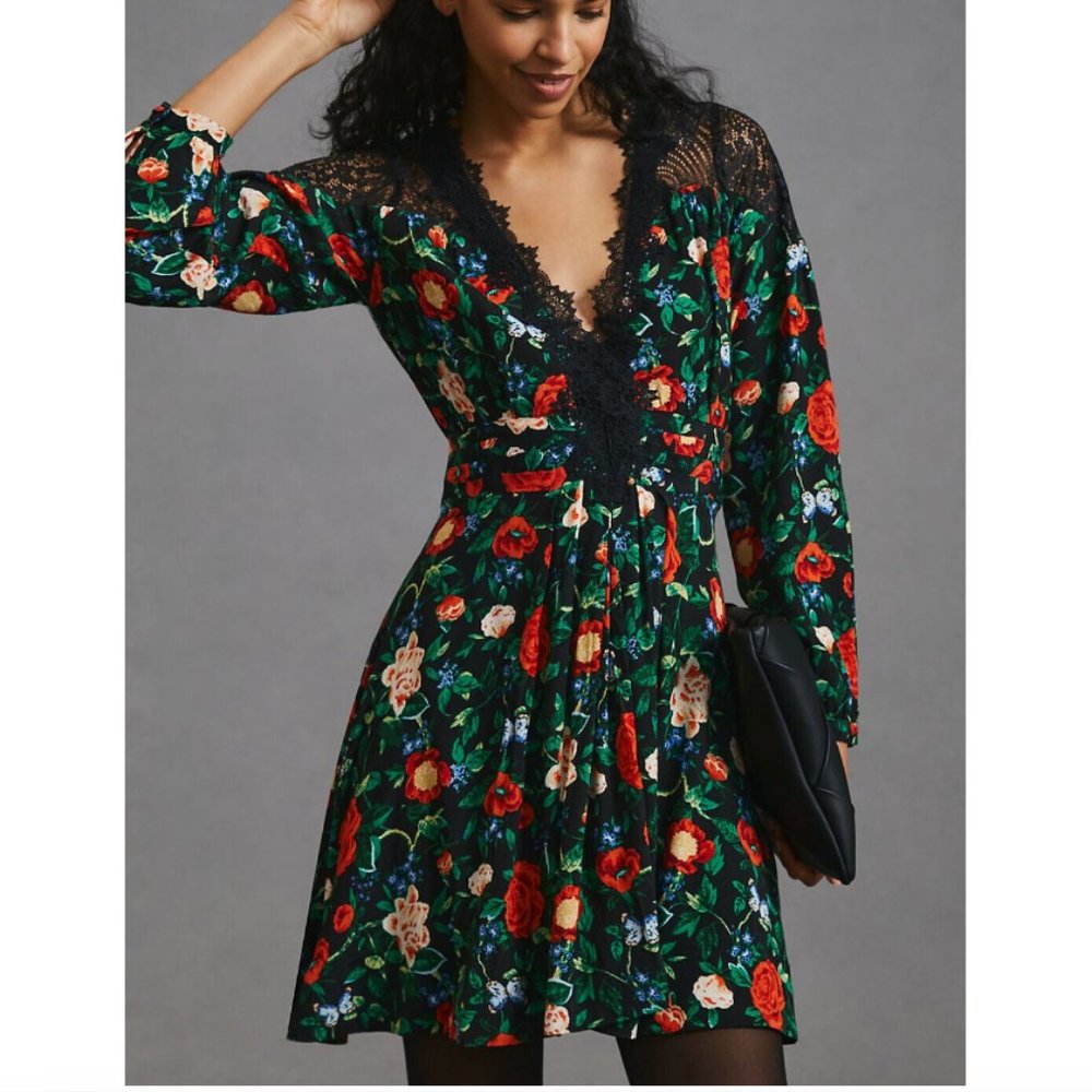 NWT Anthropologie Lacy V-Neck Mini Dress